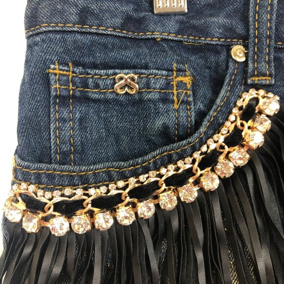 New Sparkle Women's Booty Shorts Sz 13 Jrs Fringe Rhinestones Raw Hem Destroyed - Picture 5 of 13